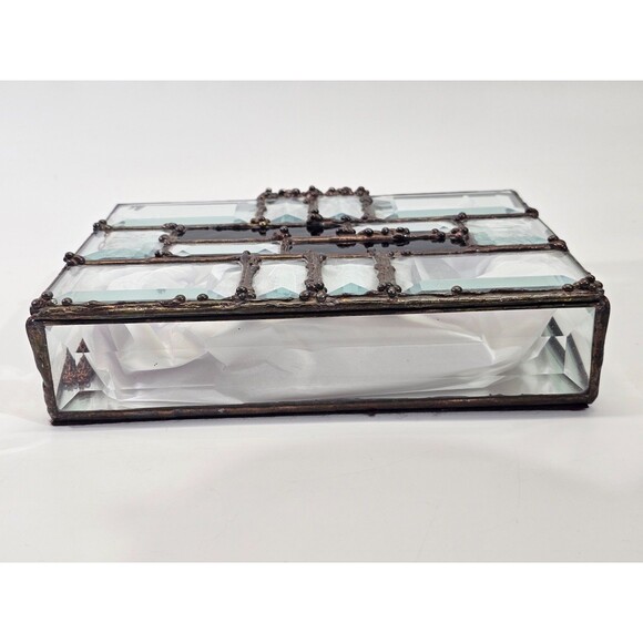 Antique Stained Glass Handmade Mirror Trinket Jewelry Box Vanity Set Art Deco - Picture 6 of 15